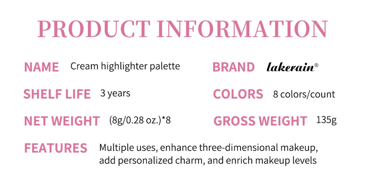 8Colors Highlight/Brow/Blush Palett Enhance Facial Three-dimensional Makeup Shimmer Waterproof Makeup Tool Cosmetic
