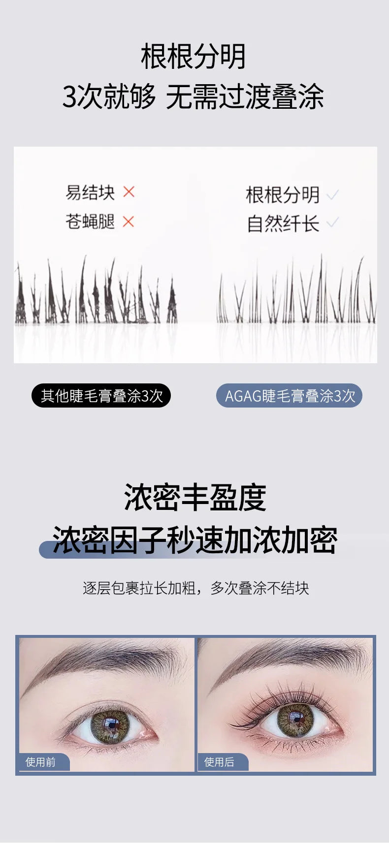 AGAG High Washable Mascara Makeup,Volumizing,Lengthening,Defining,Curling Waterproof Mascara Carbon Black