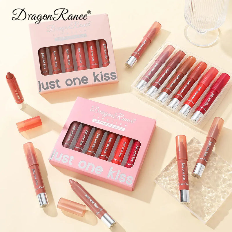 Dragon Ranee 6pcs/set Moisturising Crayon Lipsticks  Long-Lasting Moisturising Swivel Lipsticks Solid Lip Balm