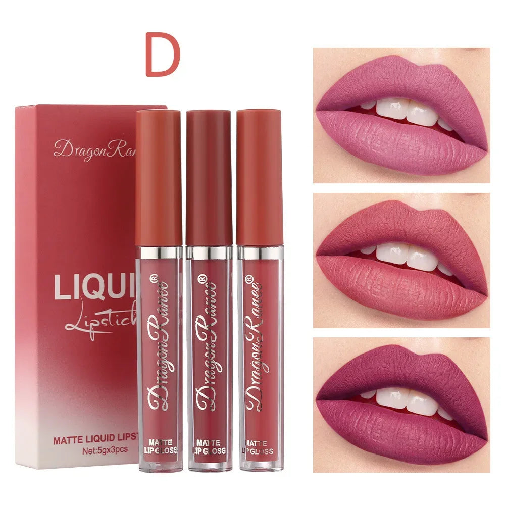 3 PCS Liquid Lipsticks Set Long Lasting Make Up For Women Korean Beauty Cosmetics Matte Lipsticks Waterproof Long lasting - Glowing Love