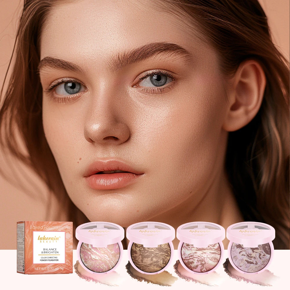 Demi Matte Baked Powder Palette Color Correcting Powder Foundation Brighten Coverage Oil Control Semi Matte Natural Finish Makeu - Glowing Love