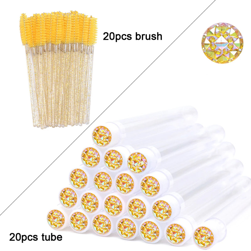 OKAYLASH 20Sets Eyelash Mascara Wands Tubes Reusable Glitter Eye Lash Brush Case Eyebrow Spoolie Comb Container Wholesale