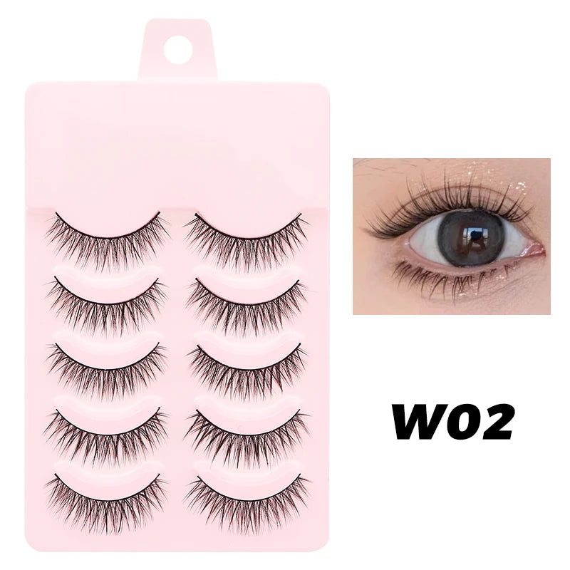DINGSEN 5 Pairs Manga Lashes Eyes Lashes Soft Natural Long Eyelashes Fake Lashes Anime Wispy Strip False Eyelashes Makeup - Glowing Love