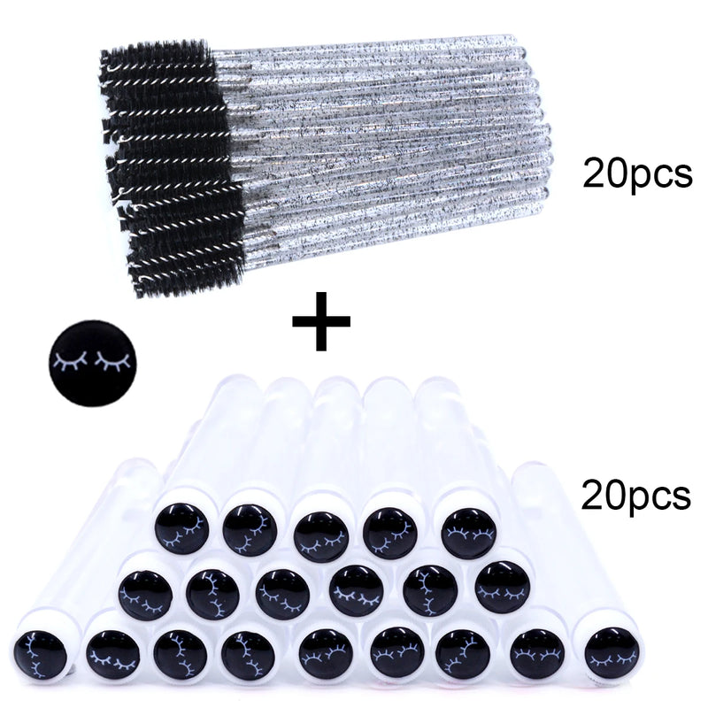 OKAYLASH 20Sets Eyelash Mascara Wands Tubes Reusable Glitter Eye Lash Brush Case Eyebrow Spoolie Comb Container Wholesale