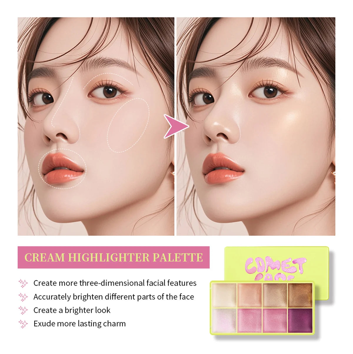 8Colors Highlight/Brow/Blush Palett Enhance Facial Three-dimensional Makeup Shimmer Waterproof Makeup Tool Cosmetic