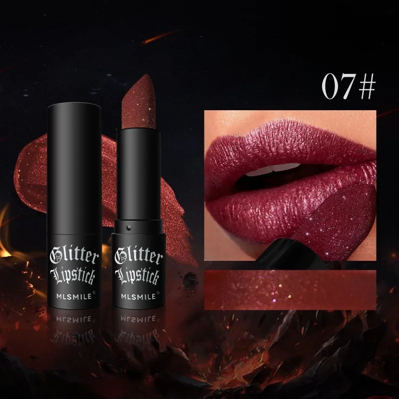 Pearly Lustre Diamond Lipstick Shiny Metallic Lipsticks Black Dark Red Lipsticks Matte Lasting Non-stick Cup Festival Lip Makeup - Glowing Love