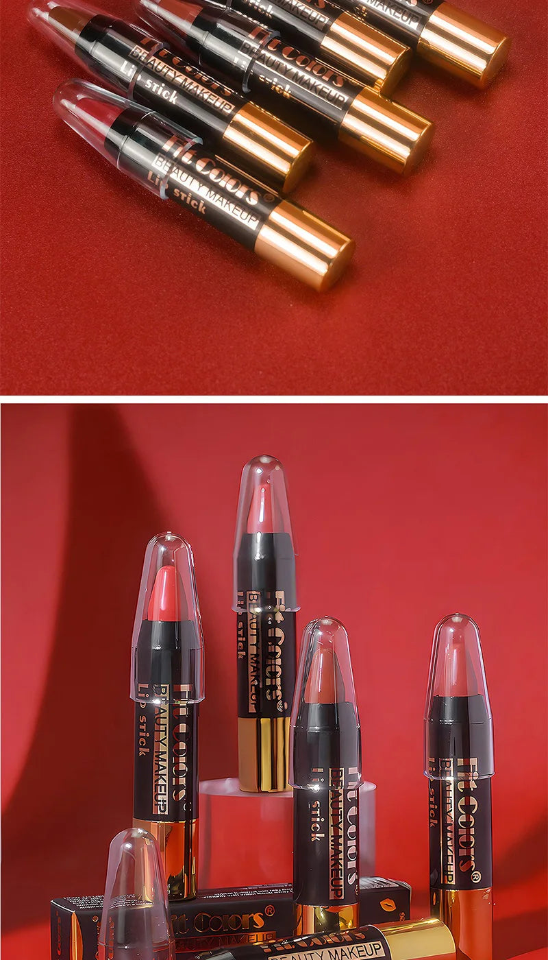 Fit Colors 6-Color Nourishing Lip Crayons - Velvet Finish, Hydrating, Non-Transfer, and Waterproof Lipsticks