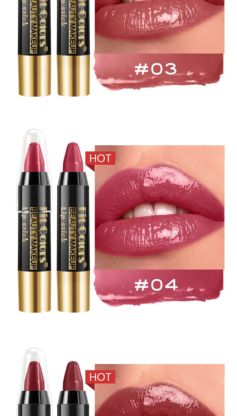 Fit Colors 6-Color Nourishing Lip Crayons - Velvet Finish, Hydrating, Non-Transfer, and Waterproof Lipsticks