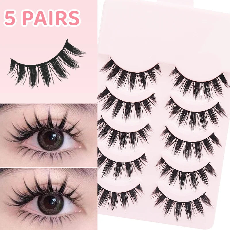 DINGSEN 5 Pairs Manga Lashes Eyes Lashes Soft Natural Long Eyelashes Fake Lashes Anime Wispy Strip False Eyelashes Makeup - Glowing Love