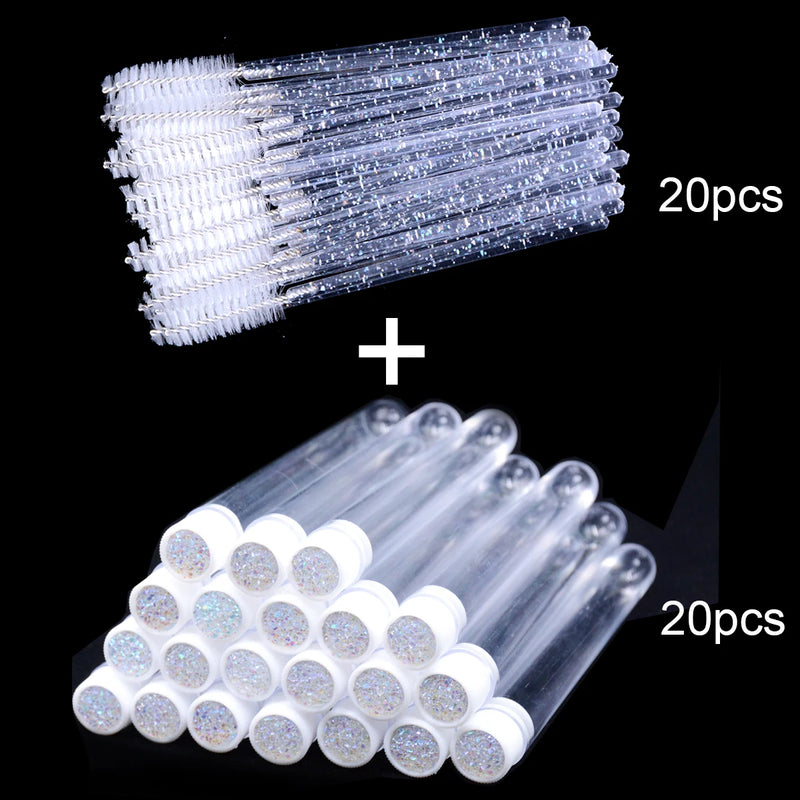 OKAYLASH 20Sets Eyelash Mascara Wands Tubes Reusable Glitter Eye Lash Brush Case Eyebrow Spoolie Comb Container Wholesale