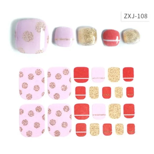 Toe Nail Art Sticker Tips Wraps Adhesive Decals Toenail Polish Strips DIY Pedicure Foot Decals Manicure Women
