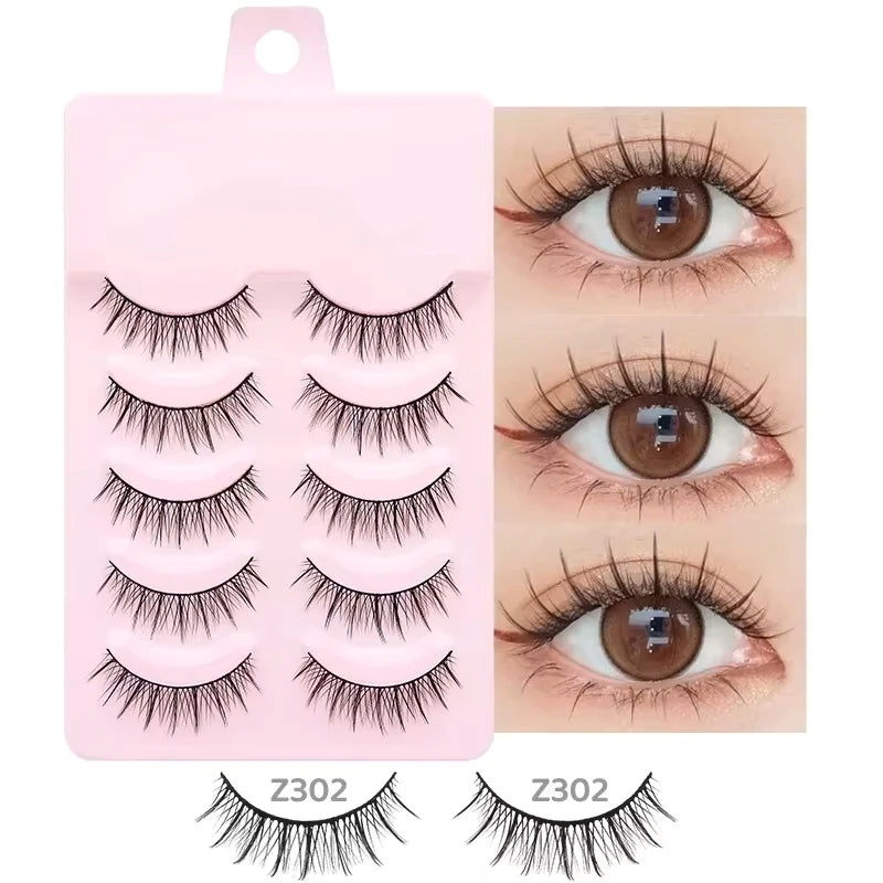 DINGSEN 5 Pairs Manga Lashes Eyes Lashes Soft Natural Long Eyelashes Fake Lashes Anime Wispy Strip False Eyelashes Makeup - Glowing Love