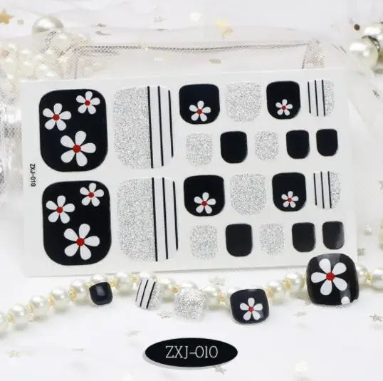 Toe Nail Art Sticker Tips Wraps Adhesive Decals Toenail Polish Strips DIY Pedicure Foot Decals Manicure Women
