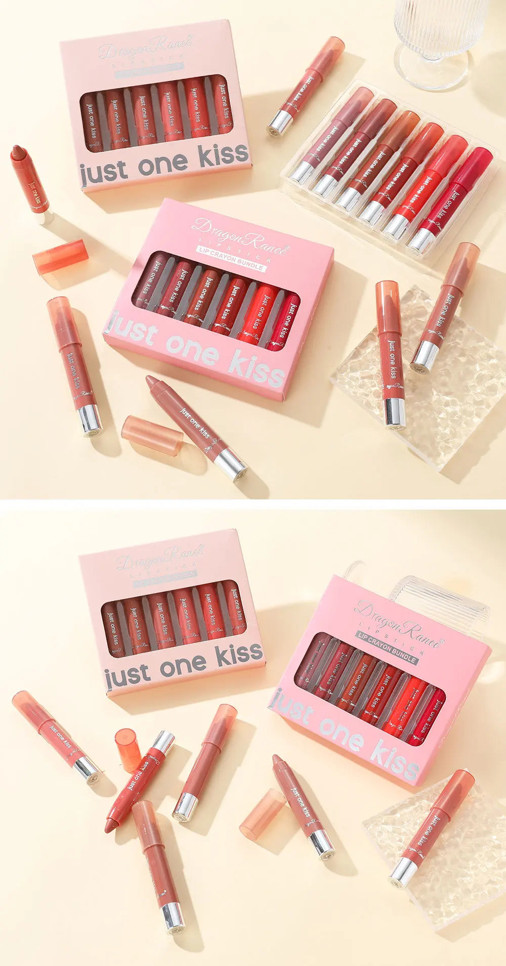 Dragon Ranee 6pcs/set Moisturising Crayon Lipsticks  Long-Lasting Moisturising Swivel Lipsticks Solid Lip Balm - Glowing Love