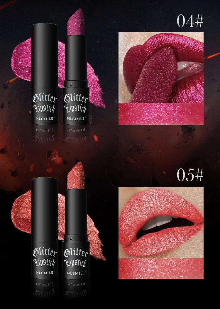 Waterproof Glitter Lipsticks Punk Style Nude Matte Not Fading Pearlescent Sexy Red Pink Velvet Lipsticks Lips Makeup Cosmetic