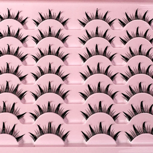 New 14/10/7/5Pairs Manga Lashes Natural Eyelashes Soft Cross Wispy Clear Band False Eyelashes Doll Eyes Lashes Cosplay Extension
