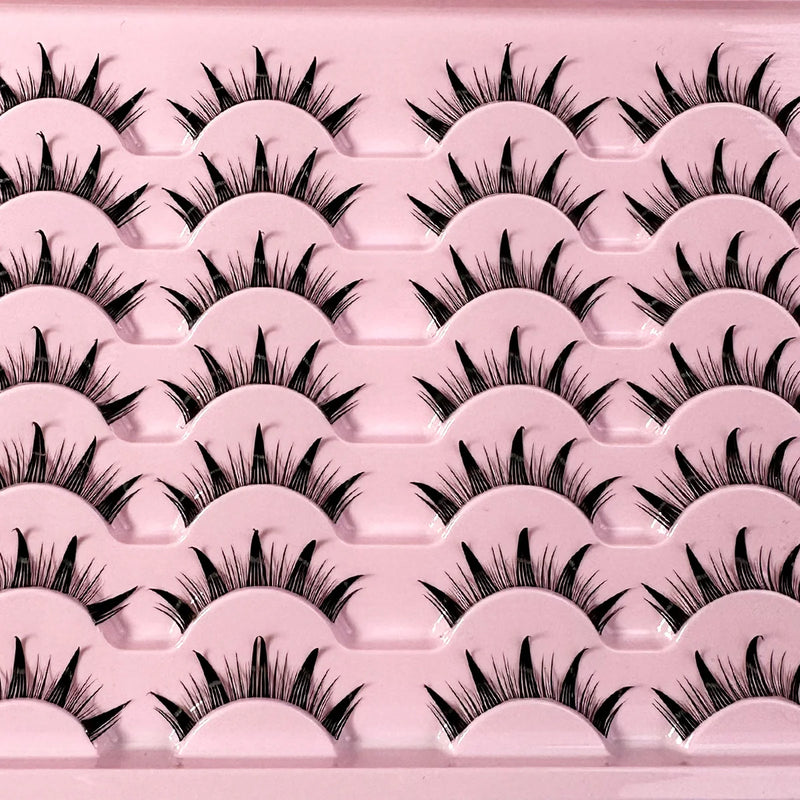 New 14/10/7/5Pairs Manga Lashes Natural Eyelashes Soft Cross Wispy Clear Band False Eyelashes Doll Eyes Lashes Cosplay Extension
