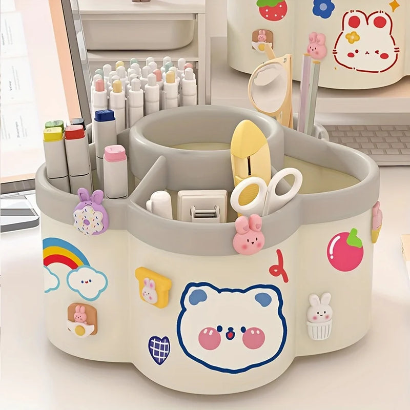 Rotating Desk Organizer, Multi-Compartment Storage Caddy for Stationery, Makeup Brushes, Lipsticks, Eyebrow Pencils