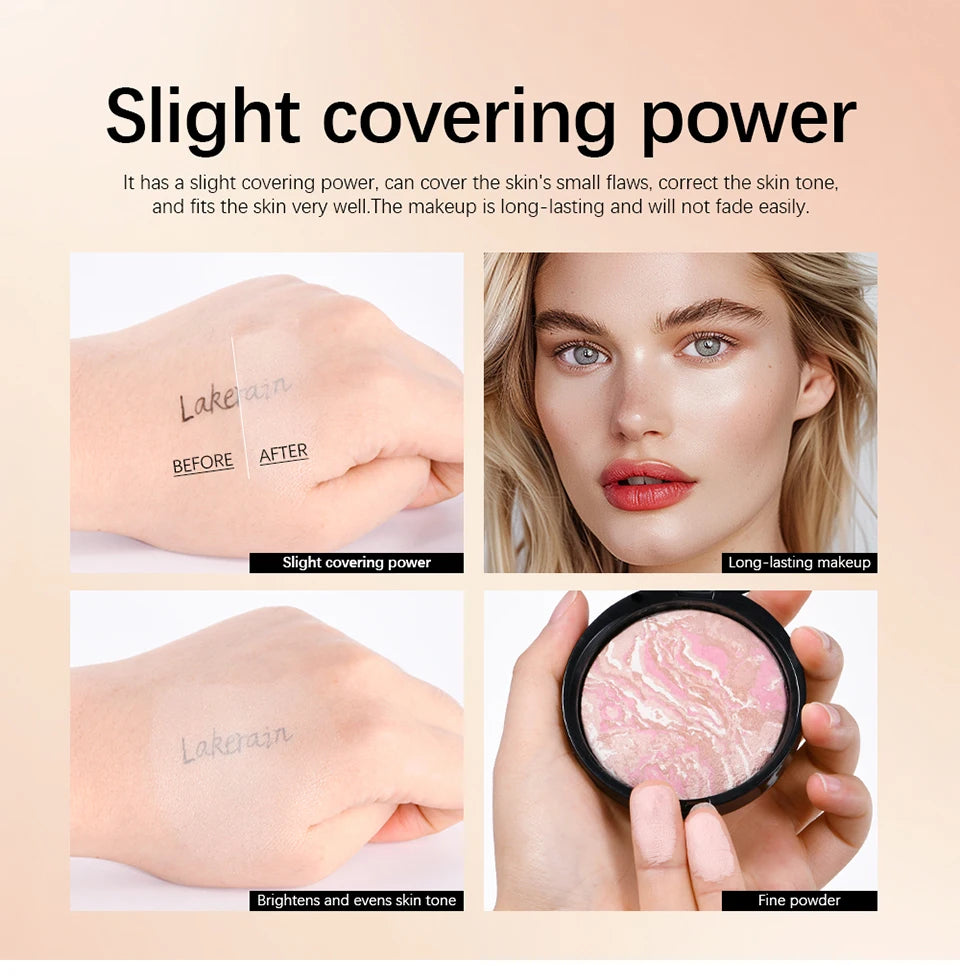 Lakerain Baked Powder Palette Color Correcting Powder Foundation Balance & Brighten Coverage Semi Matte Natural Finish 9g - Glowing Love