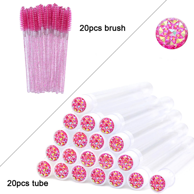 OKAYLASH 20Sets Eyelash Mascara Wands Tubes Reusable Glitter Eye Lash Brush Case Eyebrow Spoolie Comb Container Wholesale