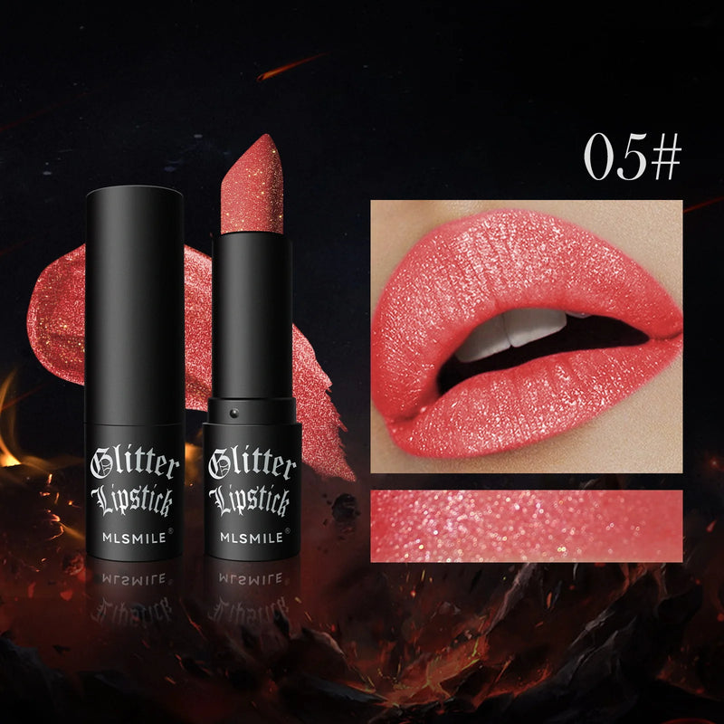 Waterproof Glitter Lipsticks Punk Style Nude Matte Not Fading Pearlescent Sexy Red Pink Velvet Lipsticks Lips Makeup Cosmetic