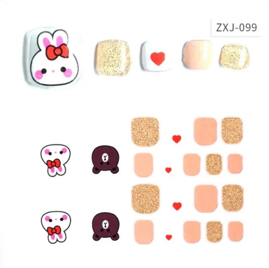 Toe Nail Art Sticker Tips Wraps Adhesive Decals Toenail Polish Strips DIY Pedicure Foot Decals Manicure Women - Glowing Love