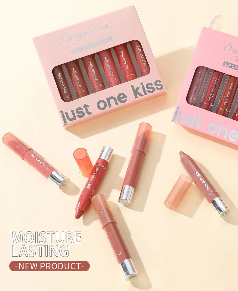 Dragon Ranee 6pcs/set Moisturising Crayon Lipsticks  Long-Lasting Moisturising Swivel Lipsticks Solid Lip Balm