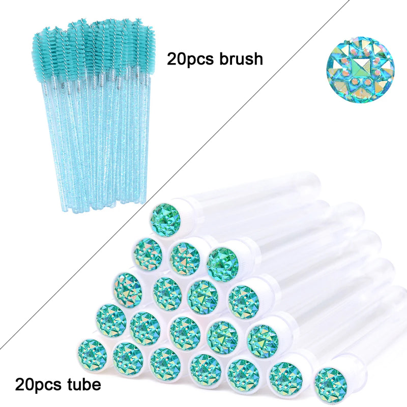 OKAYLASH 20Sets Eyelash Mascara Wands Tubes Reusable Glitter Eye Lash Brush Case Eyebrow Spoolie Comb Container Wholesale