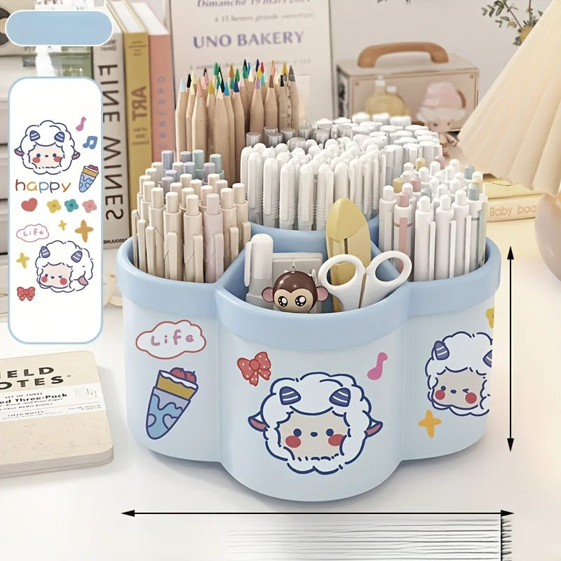 Rotating Desk Organizer, Multi-Compartment Storage Caddy for Stationery, Makeup Brushes, Lipsticks, Eyebrow Pencils - Glowing Love