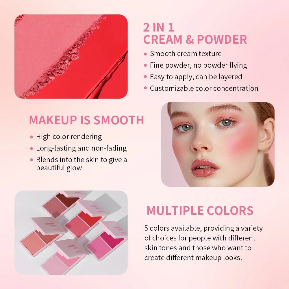 2-in-1 blush palette Natural and moist easy-to-color matte blush powder Facial blush Fine powder, easy to spread, easy to apply,