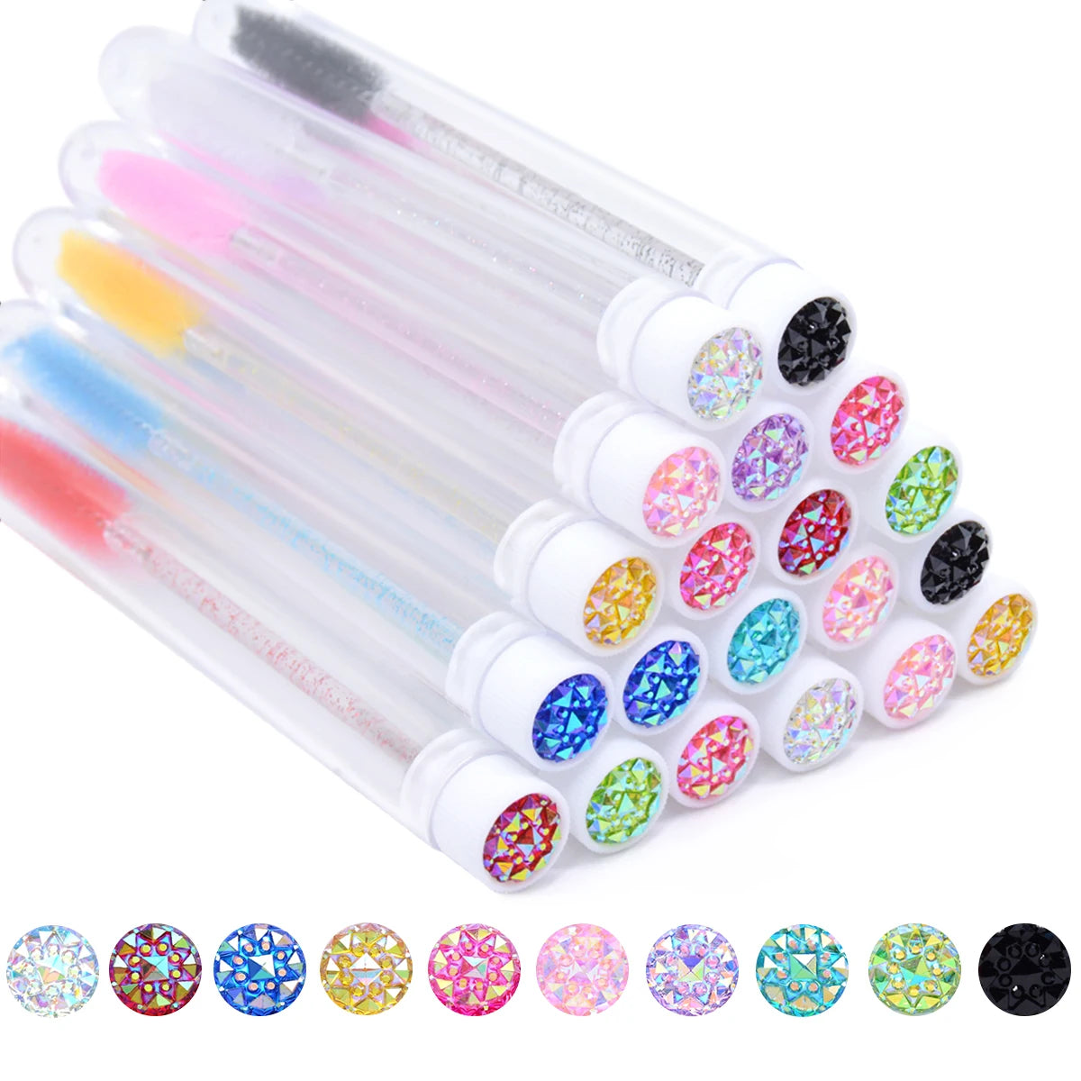 OKAYLASH 20Sets Eyelash Mascara Wands Tubes Reusable Glitter Eye Lash Brush Case Eyebrow Spoolie Comb Container Wholesale - Glowing Love