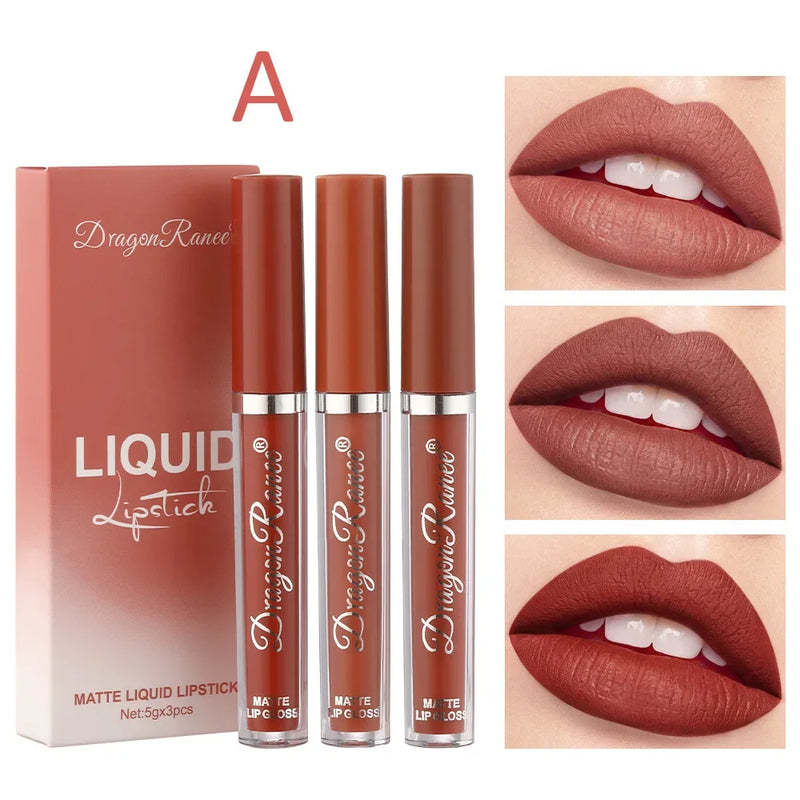 3 PCS Liquid Lipsticks Set Long Lasting Make Up For Women Korean Beauty Cosmetics Matte Lipsticks Waterproof Long lasting