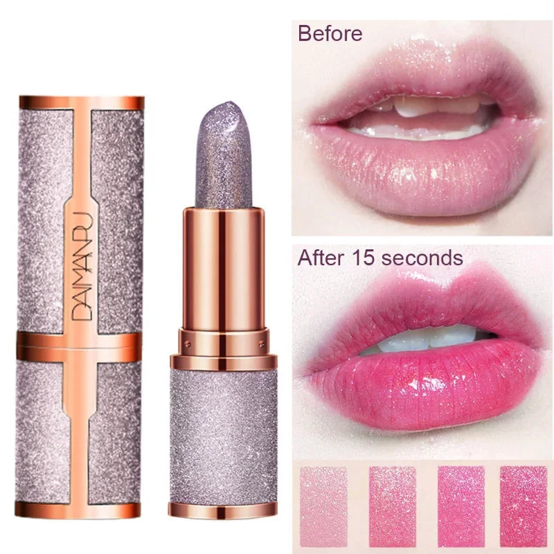 Diamond Temperature Color Changing Glitter Lipsticks Waterproof Longlasting Moisturizing Velvet Matte Lip Tint Sexy Lips Makeups