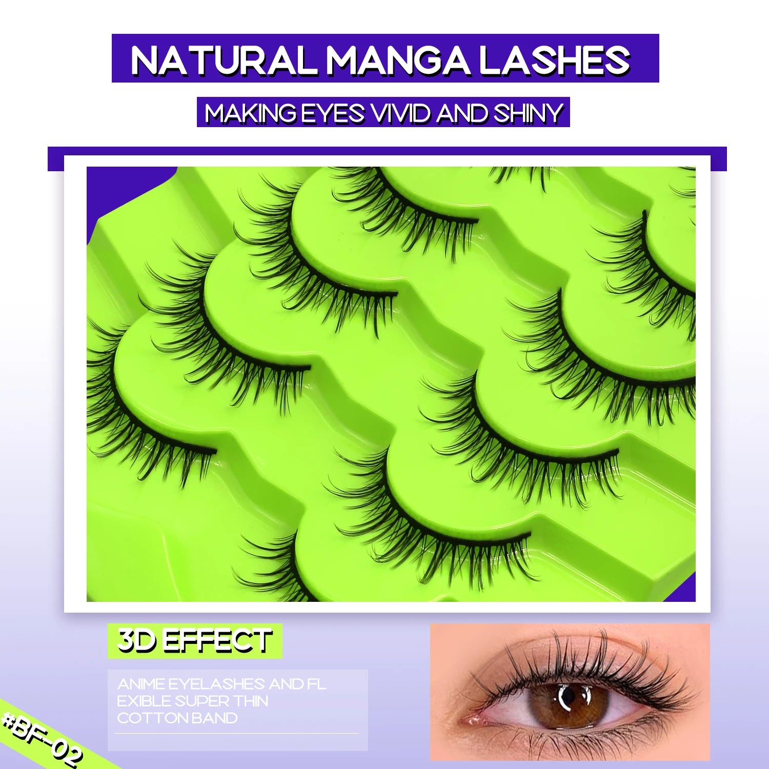 GROINNEYA Manga Lashes Eyes Lashes Soft Natural Long Eyelashes False Eyelashes Anime Wispy Strip Fake Lashes Makeup - Glowing Love