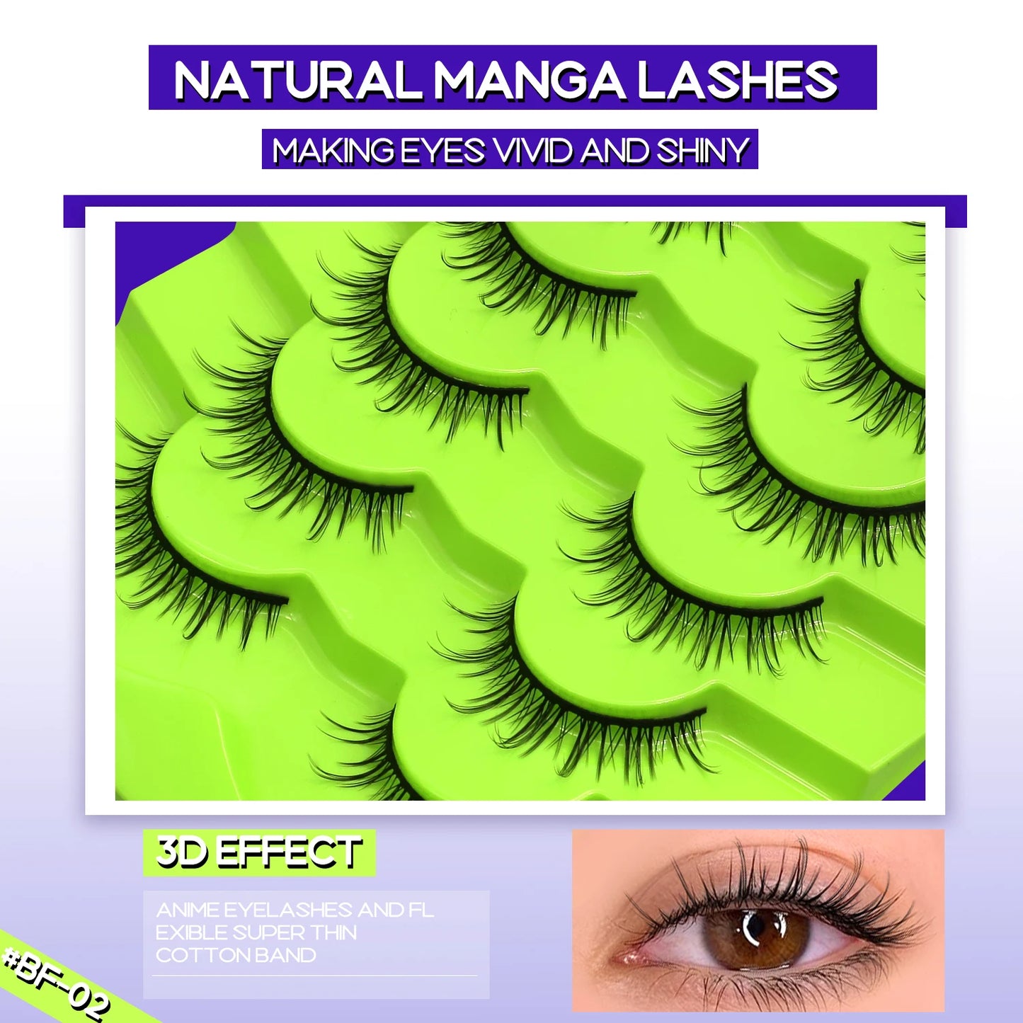 GROINNEYA Manga Lashes Eyes Lashes Soft Natural Long Eyelashes False Eyelashes Anime Wispy Strip Fake Lashes Makeup - Glowing Love