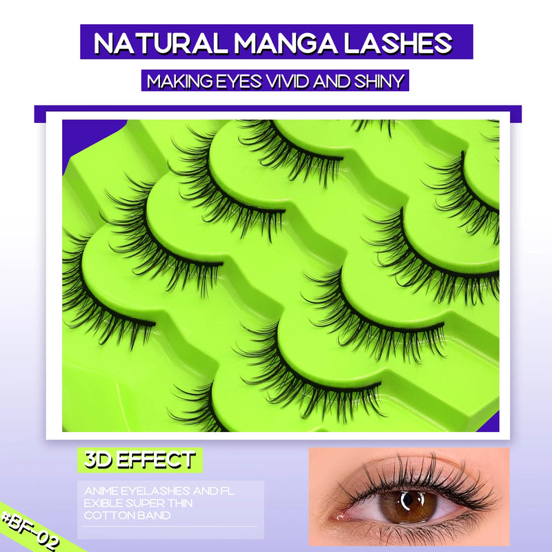 GROINNEYA Manga Lashes Eyes Lashes Soft Natural Long Eyelashes False Eyelashes Anime Wispy Strip Fake Lashes Makeup