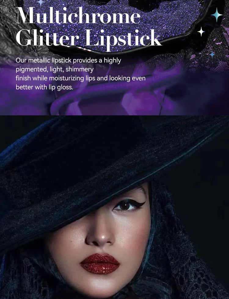 Pearly Lustre Diamond Lipstick Shiny Metallic Lipsticks Black Dark Red Lipsticks Matte Lasting Non-stick Cup Festival Lip Makeup - Glowing Love