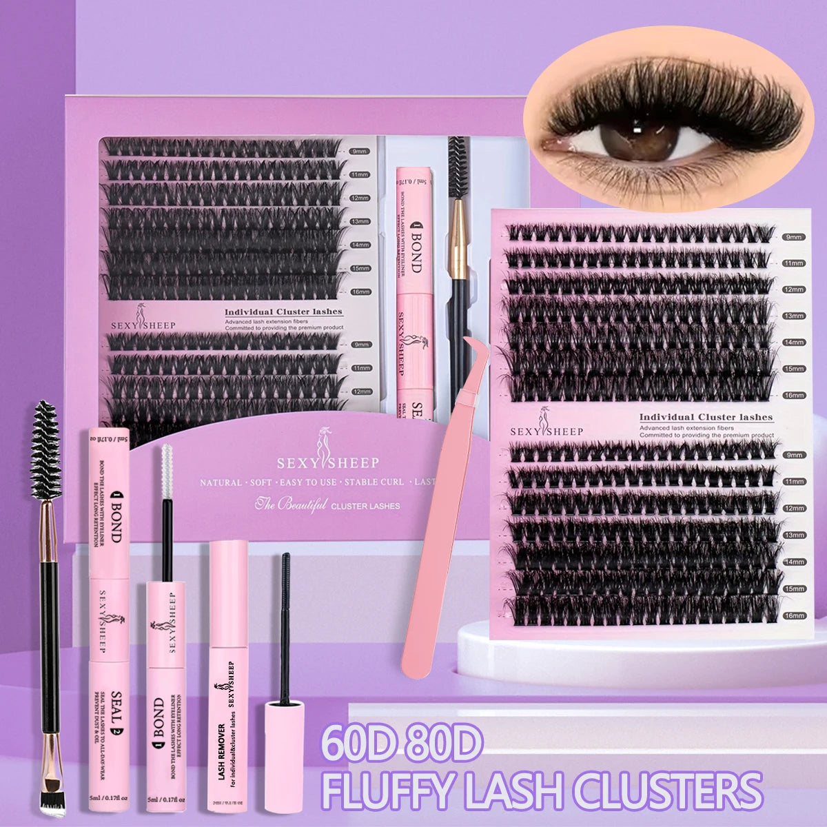 DIY False Eyelashes Clusters Extensions Individual Lashes Cluster Natural Segmented With glue,Remover,lash brush，tweezers - Glowing Love