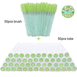 50Pcs Eyelash Brush Tubes With Crystal Lash Mascara Wands Eyebrow Comb Spoolies Container Lash Brush Applicators Makeup Tools