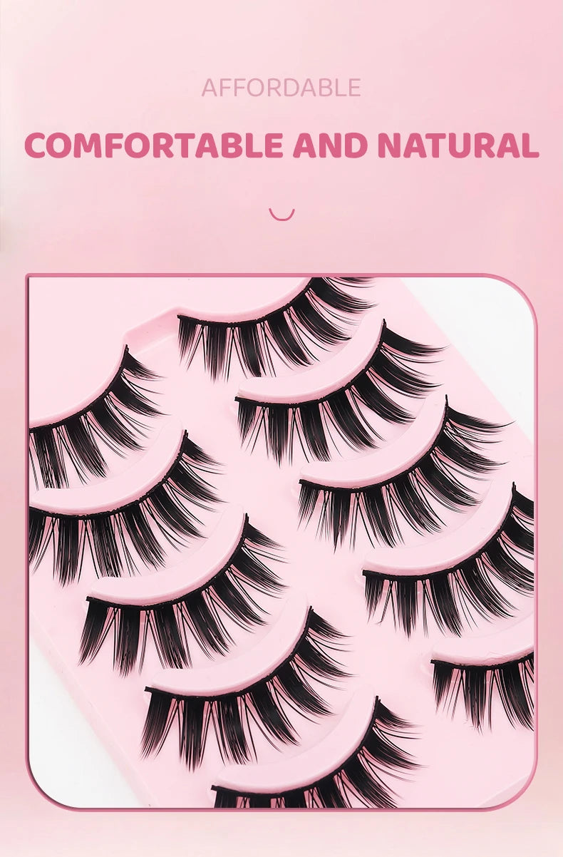 DINGSEN 5 Pairs Manga Lashes Eyes Lashes Soft Natural Long Eyelashes Fake Lashes Anime Wispy Strip False Eyelashes Makeup - Glowing Love
