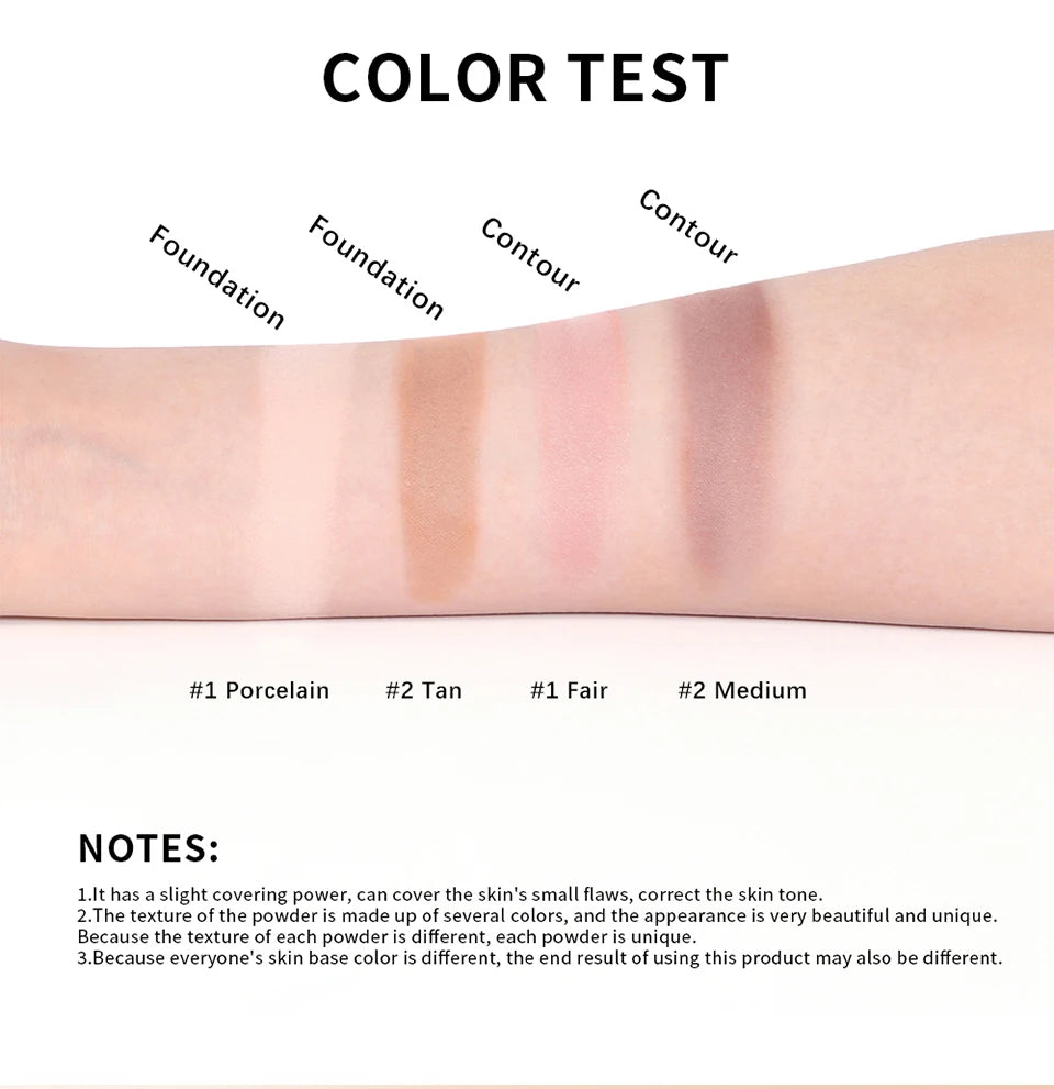 Lakerain Baked Powder Palette Color Correcting Powder Foundation Balance & Brighten Coverage Semi Matte Natural Finish 9g - Glowing Love