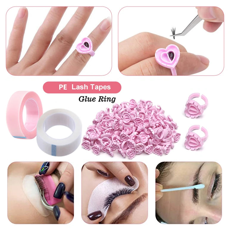 False Eyelash Extension Kit Set Beginner Mannequin Head Lash Brush Tweezers Scissors Lashes Pad Storage Accessories Makeup Tool - Glowing Love