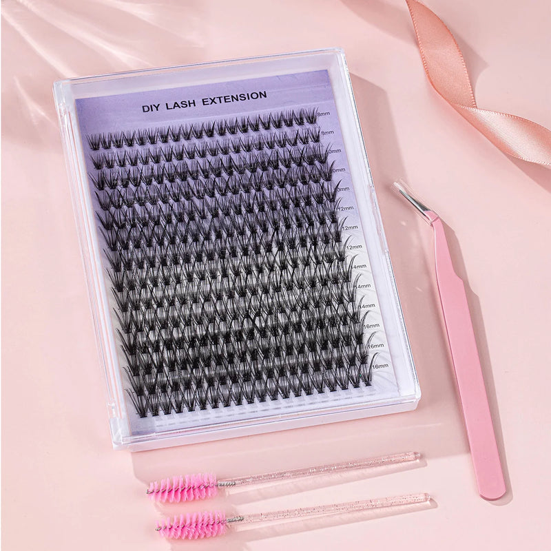 Individual Eyelash Clusters Kit DIY Lash Extension Kit Mix Length Lash Eyelash Tweezers Lash Brush
