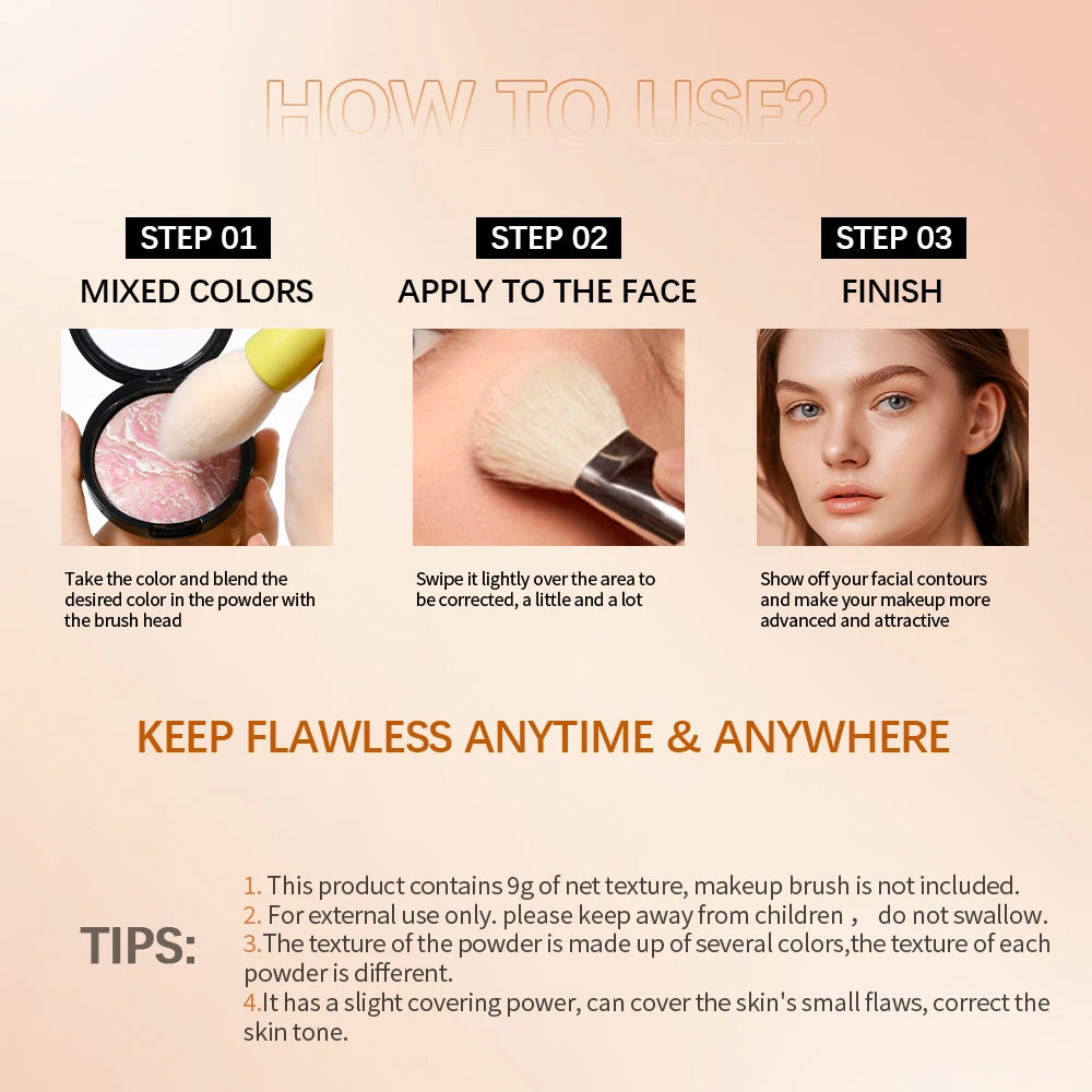 Lakerain Baked Powder Palette Color Correcting Powder Foundation Balance & Brighten Coverage Semi Matte Natural Finish 9g - Glowing Love