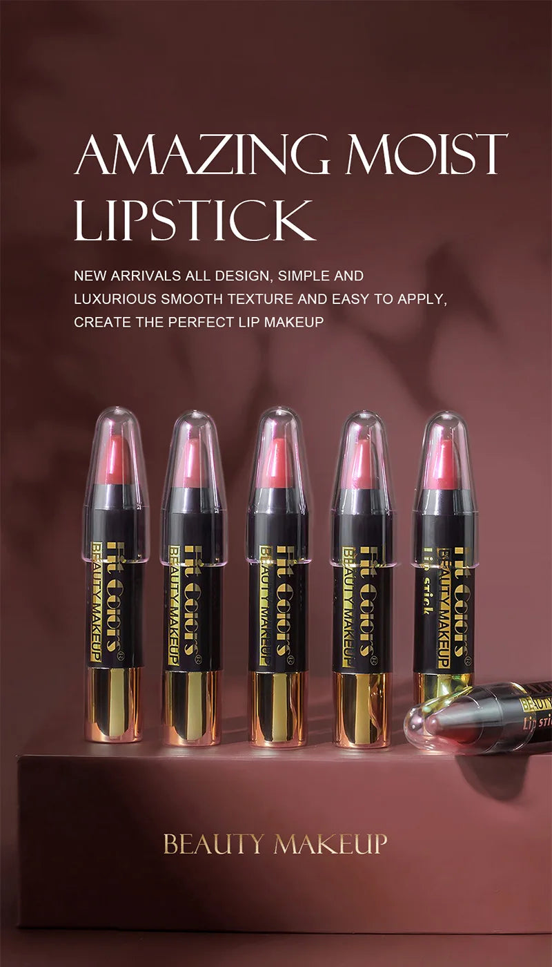 Fit Colors 6-Color Nourishing Lip Crayons - Velvet Finish, Hydrating, Non-Transfer, and Waterproof Lipsticks