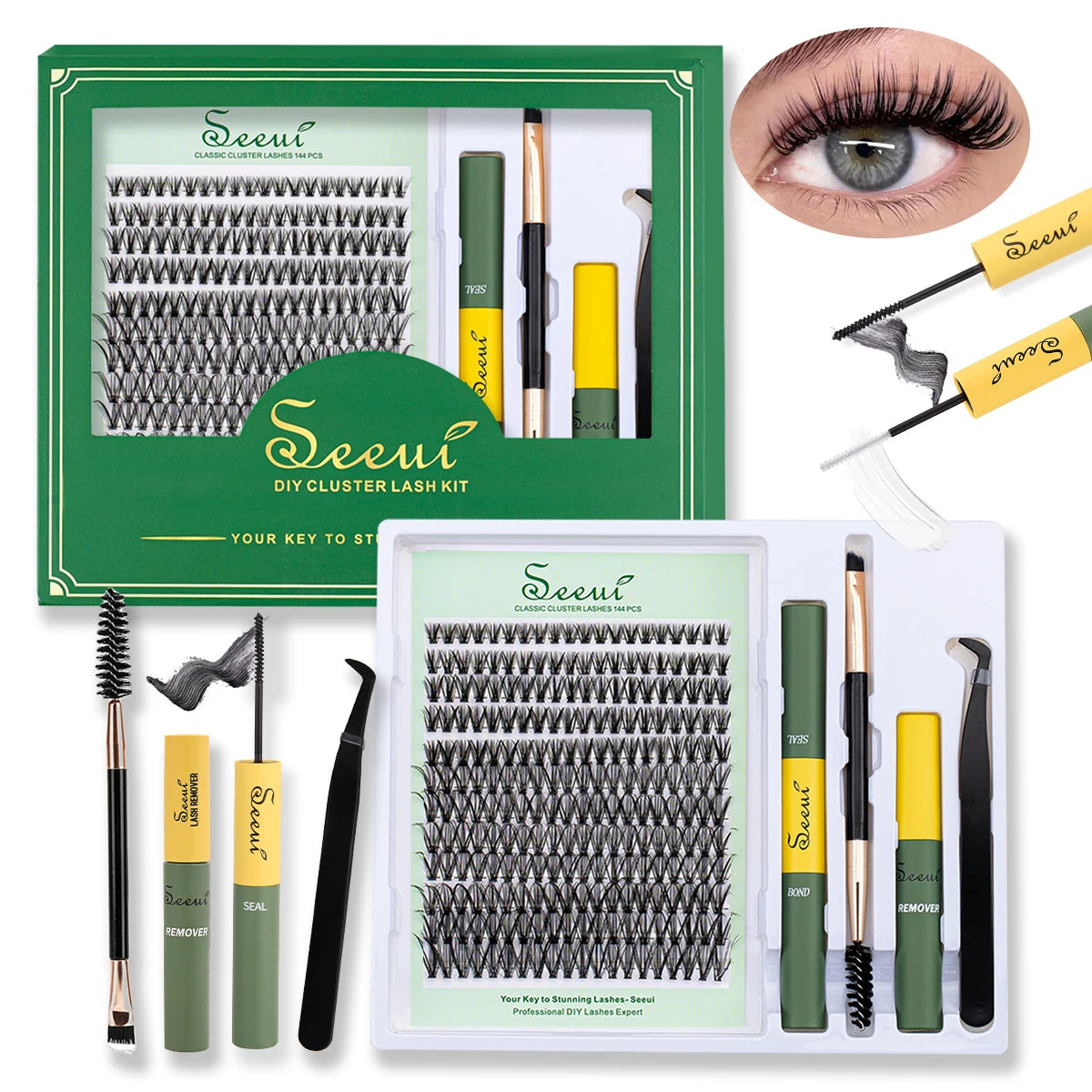 Individual Lashes Cluster Lash Clusters DIY Eyelash Extension Resuable with lash glue remover tweezers lash brush - Glowing Love