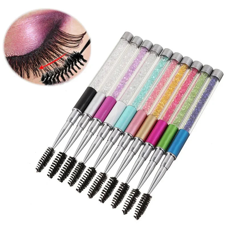 Rhinestone Handle Lash Brush Reusable Eyelash Brushes Mascara Applicator Wand Brushes Eyelash Extension Makeup Tool  Eyelashes - Glowing Love