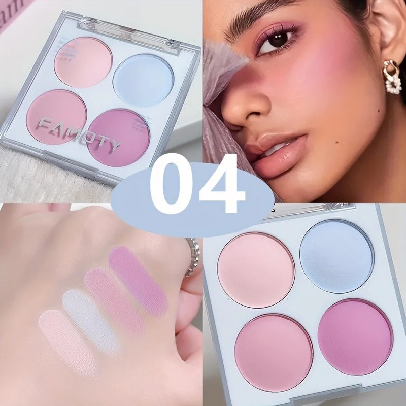 Candy Floss Blush Palette 4 Colors Matte Powder Blushes Waterproof Long-Lasting Coverage Pink, Purple, and Blue