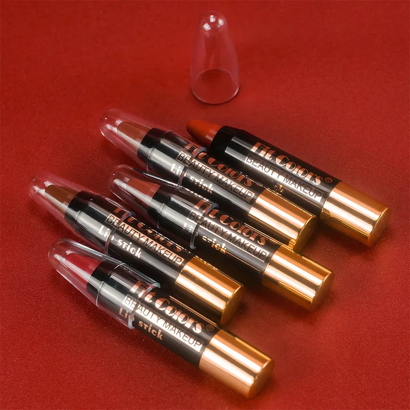 Fit Colors 6-Color Nourishing Lip Crayons - Velvet Finish, Hydrating, Non-Transfer, and Waterproof Lipsticks