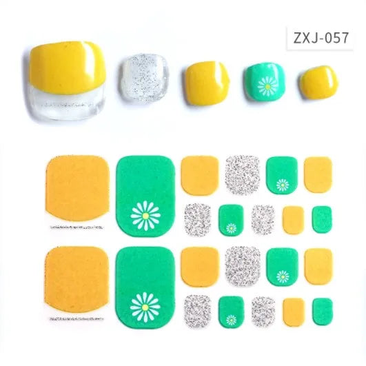 Toe Nail Art Sticker Tips Wraps Adhesive Decals Toenail Polish Strips DIY Pedicure Foot Decals Manicure Women